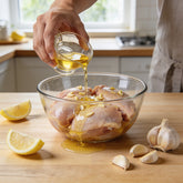 Smoke on Wheels BBQ Marinade – marinating chicken thighs in the kitchen