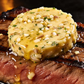 Republic Garlic Butter gluten-free BBQ rub - macro close-up of rub-loaded garlic butter melting on steak