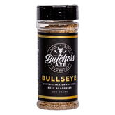 Butchers Axe Bullseye beef rub 200g shaker, product only on transparent background