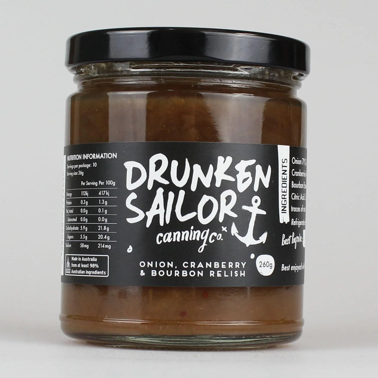 DRUNKEN SAILOR: Onion, Cranberry & Bourbon Relish – 260g