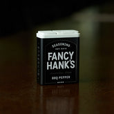 Fancy Hank's BBQ Pepper Seasoning 90g - salt and pepper rub shaker label detail