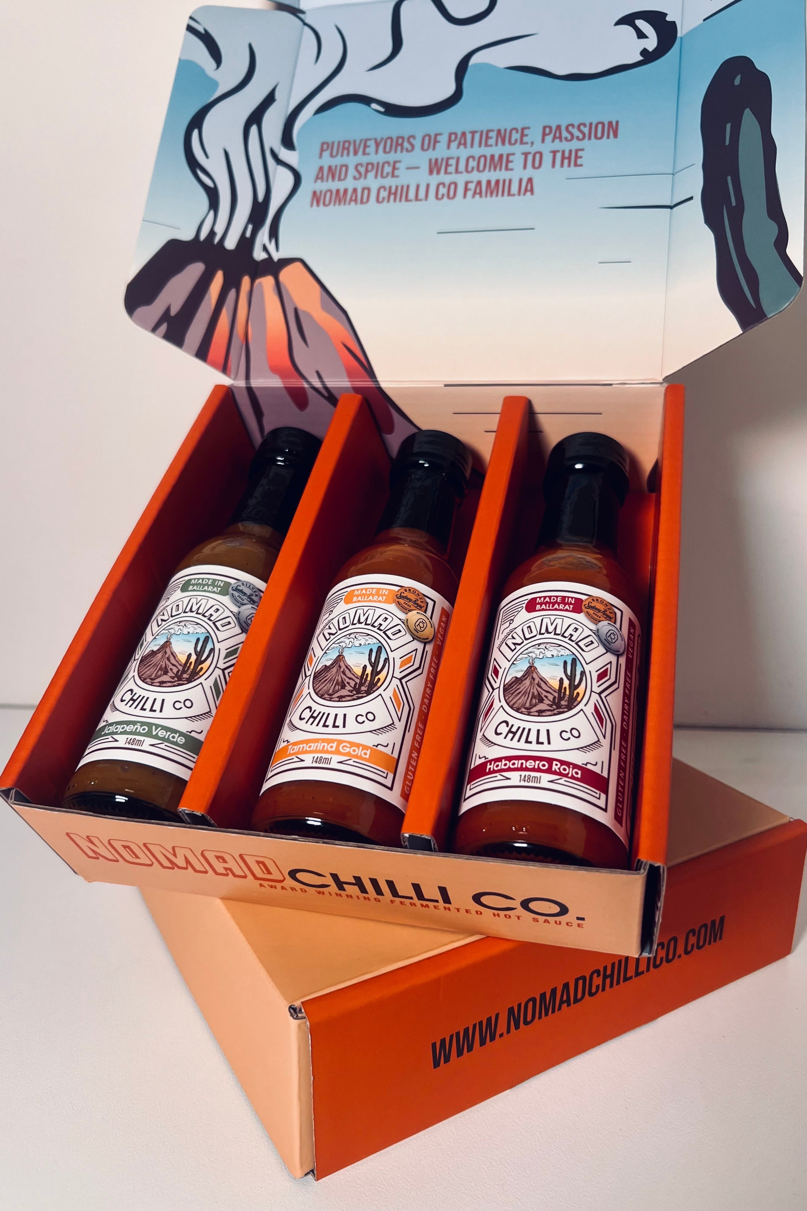 Nomad Chilli Co The Classics Trio fermented hot sauce gift pack