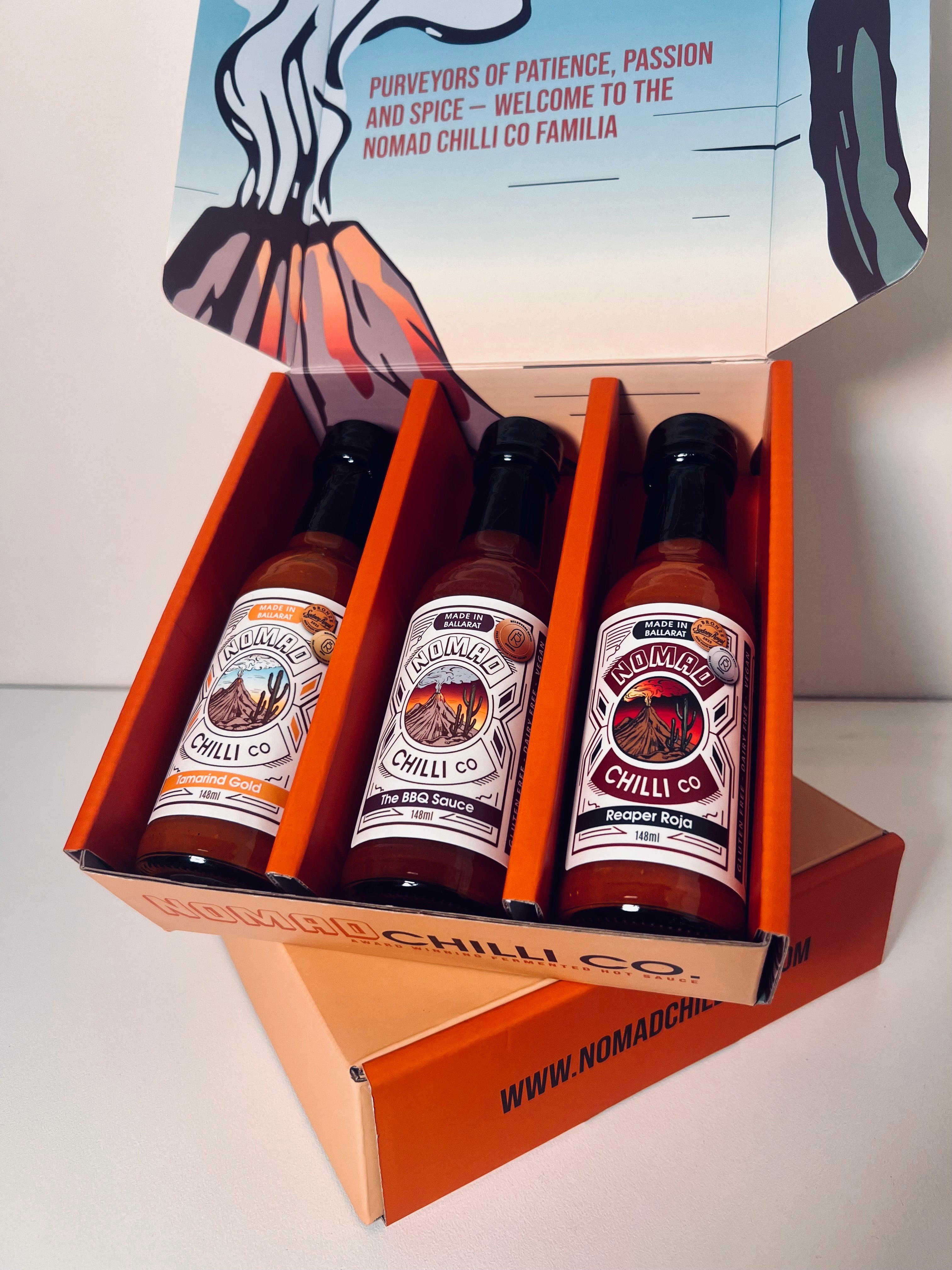 Nomad Chilli Co The Barbecue Trio BBQ and hot sauce gift pack