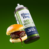 Blues Hog Smokey Mountain BBQ Sauce 680g — burger glazed with sauce, lifestyle shot