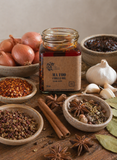 Ma Foo Chilli Oil jar styled with its ingredients including star anise, cinnamon and Sichuan peppercorns
