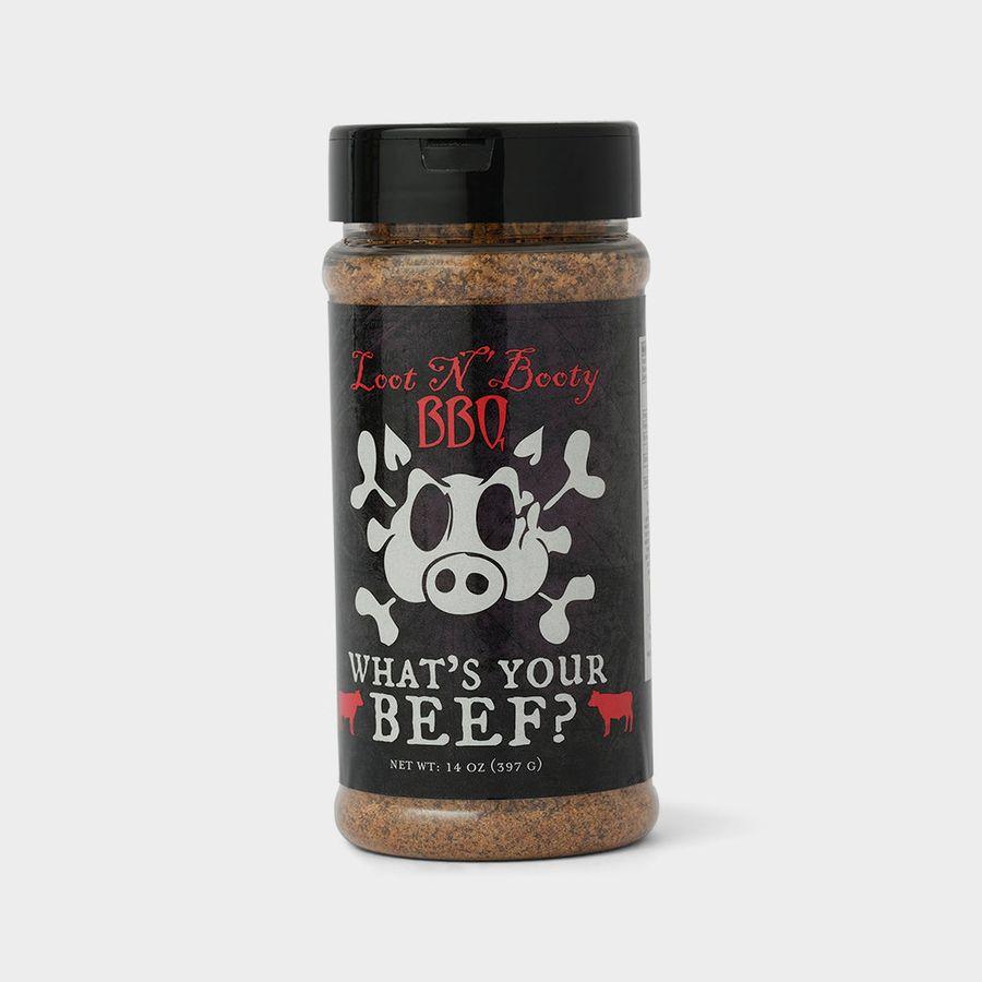 Loot N Booty BBQ What's Your Beef Rub 397g jar - front