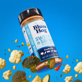 Blues Hog Sweet & Savory Seasoning — seasoned pulled pork on a board