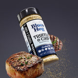 Blues Hog Truffle & Chop Seasoning — seasoned steak on a board