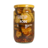 ACIDE Hot, Sour and Slightly Sweet Cucumber Chips 700g pickle, front of jar on transparent background