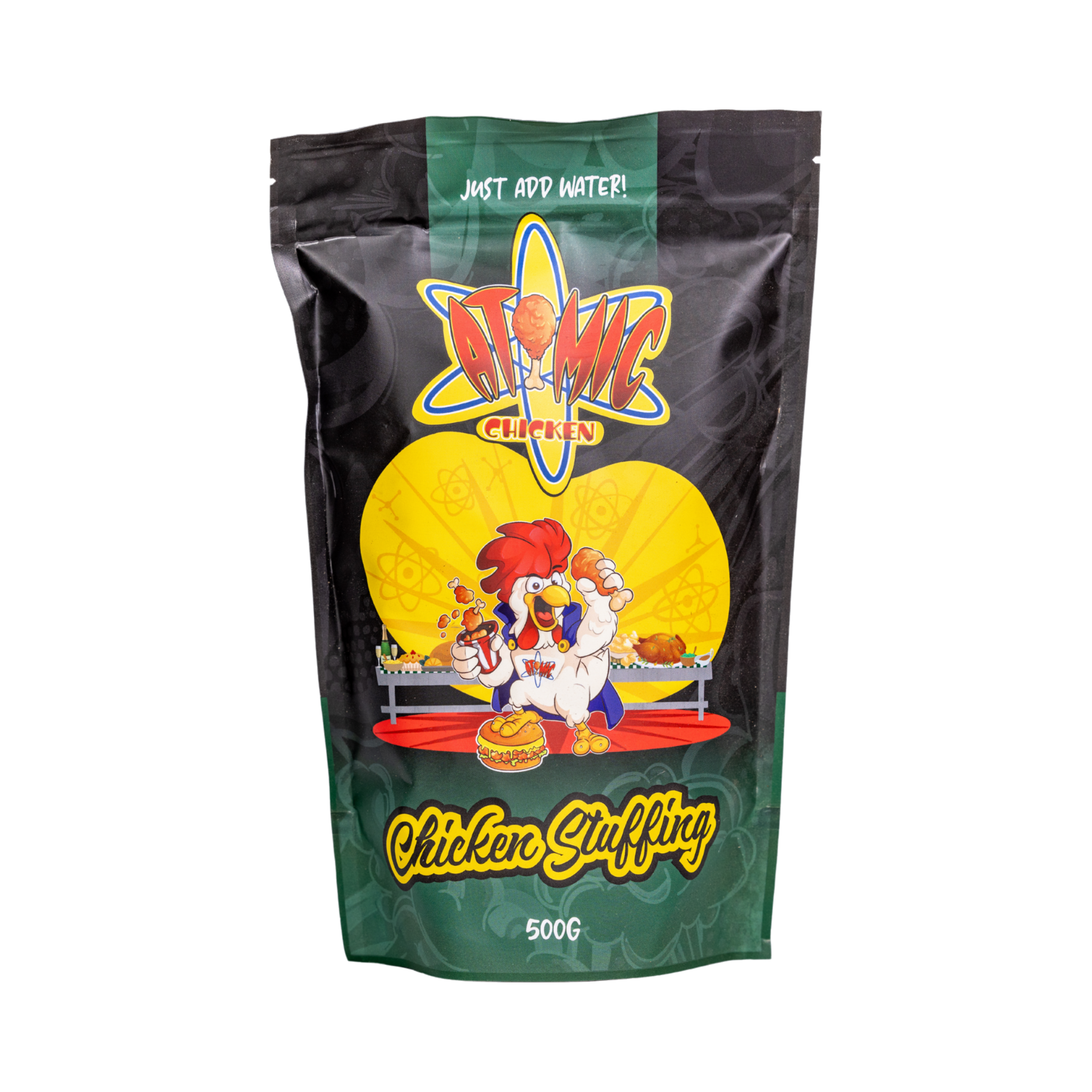 Atomic Chicken Chicken Stuffing 500g, front of pack on transparent background