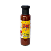 Atomic Chicken Honey Mango BBQ Sauce 250ml, front of bottle on transparent background