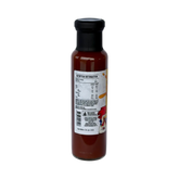 Atomic Chicken Honey Mango BBQ Sauce 250ml, bottle side view, transparent background