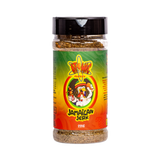 Atomic Chicken Jamaican Jerk Seasoning Rub 220g, front of shaker on transparent background