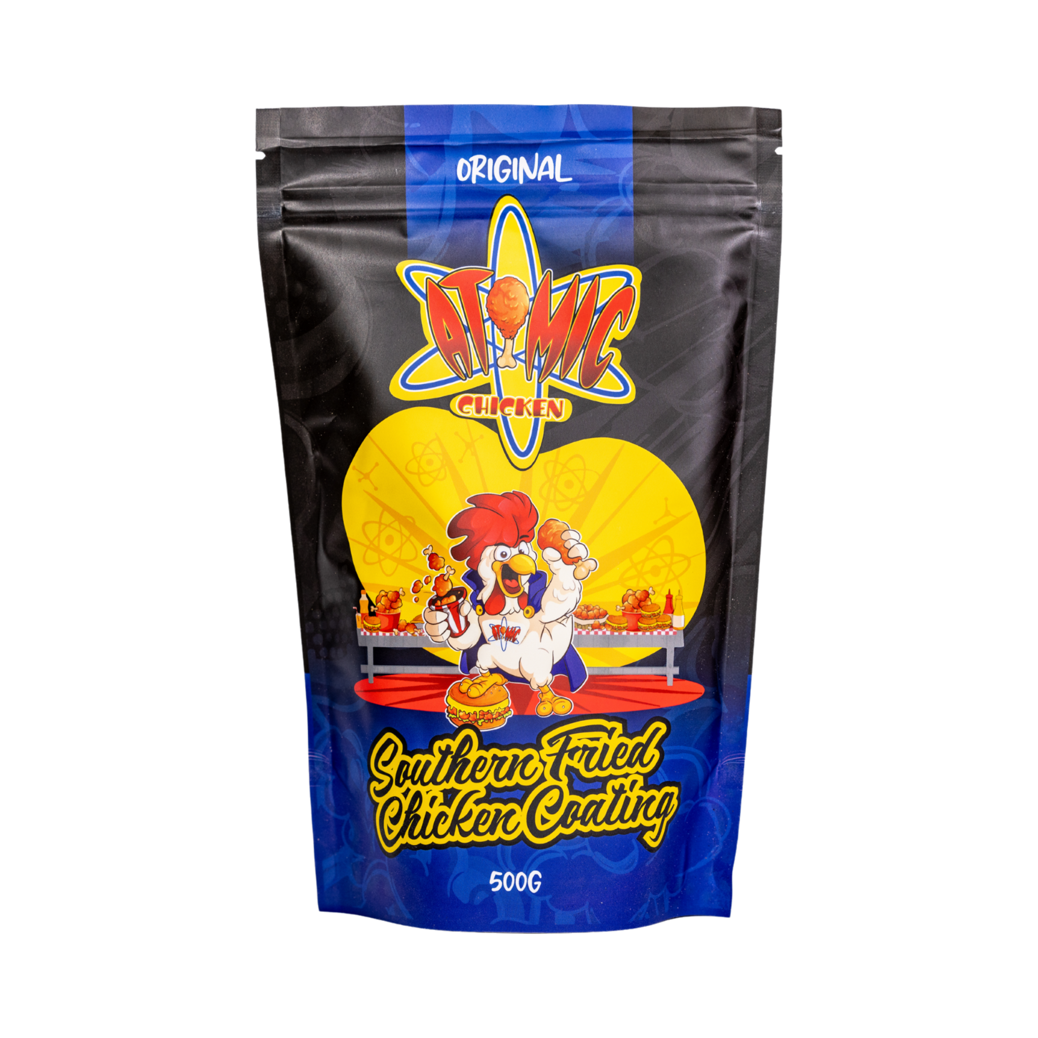 Atomic Chicken Original Southern Fried Chicken Coating 500g, front of pack on transparent background