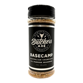 Butchers Axe Basecamp all-purpose seasoning 190g shaker, front label, product only on transparent background