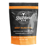 Butchers Axe Beef Injection 500g tub, front label, product only on transparent background