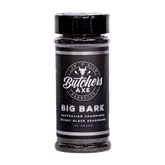 Butchers Axe Big Bark charcoal beef rub 190g shaker, front label, product only on transparent background