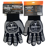 Butchers Axe heat resistant BBQ gloves, pair shown, product only on transparent background