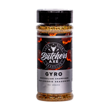 Butchers Axe Gyros rotisserie seasoning 180g shaker, front label, product only on transparent background