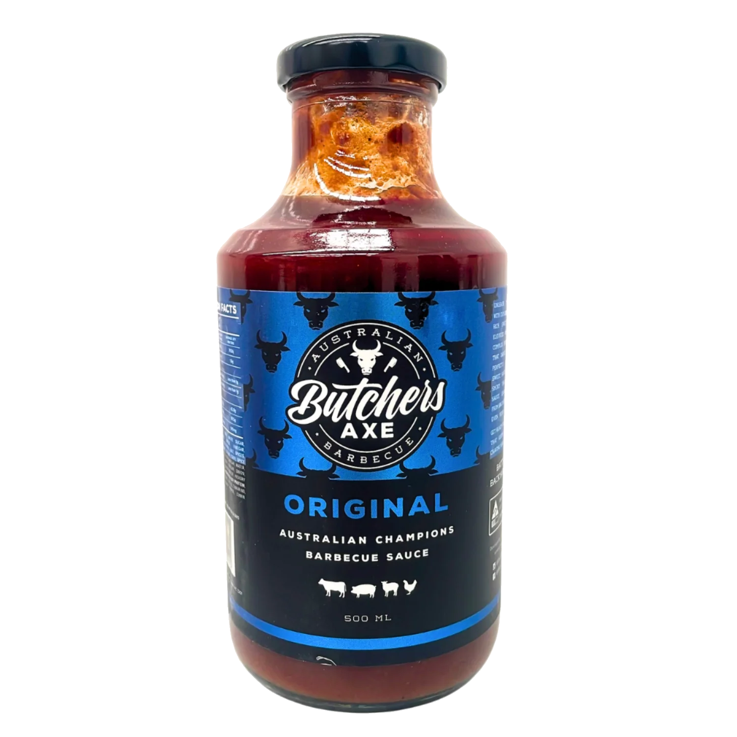 Butchers Axe Original BBQ Sauce 500ml bottle, front label, product only on transparent background