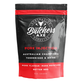 Butchers Axe Pork Injection 500g tub, front label, product only on transparent background