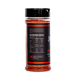 Butchers Axe Ranger red rub 180g shaker, ingredients and nutrition panel, transparent background