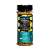 Butchers Axe Scout lemon pepper seasoning 170g shaker, ingredients and nutrition panel, transparent background