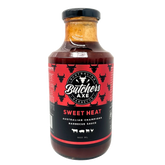Butchers Axe Sweet Heat BBQ Sauce 500ml bottle, front label, product only on transparent background