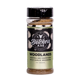 Butchers Axe Woodlands wild garlic seasoning 170g shaker, front label, product only on transparent background