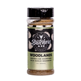 Butchers Axe Woodlands wild garlic seasoning 170g shaker, front label, product only on transparent background