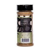 Butchers Axe Woodlands garlic seasoning 170g shaker, side label detail, transparent background