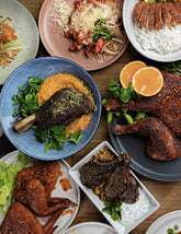 Barbecue Fusion by Adam Roberts hardback cookbook — page of smoked chicken, lamb and sides
