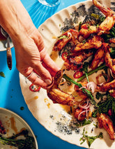 BBQ Days, BBQ Nights by Helen Graves hardback cookbook — interior page of a charred grilled platter
