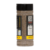 BBQ Lab Black Gold coffee & peanut butter BBQ rub — back of jar with ingredients & QR, transparent background