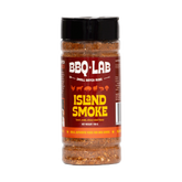 BBQ Lab Island Smoke citrus BBQ rub jar front, transparent