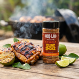 Citrus BBQ chicken with BBQ Lab Island Smoke rub and charred lime