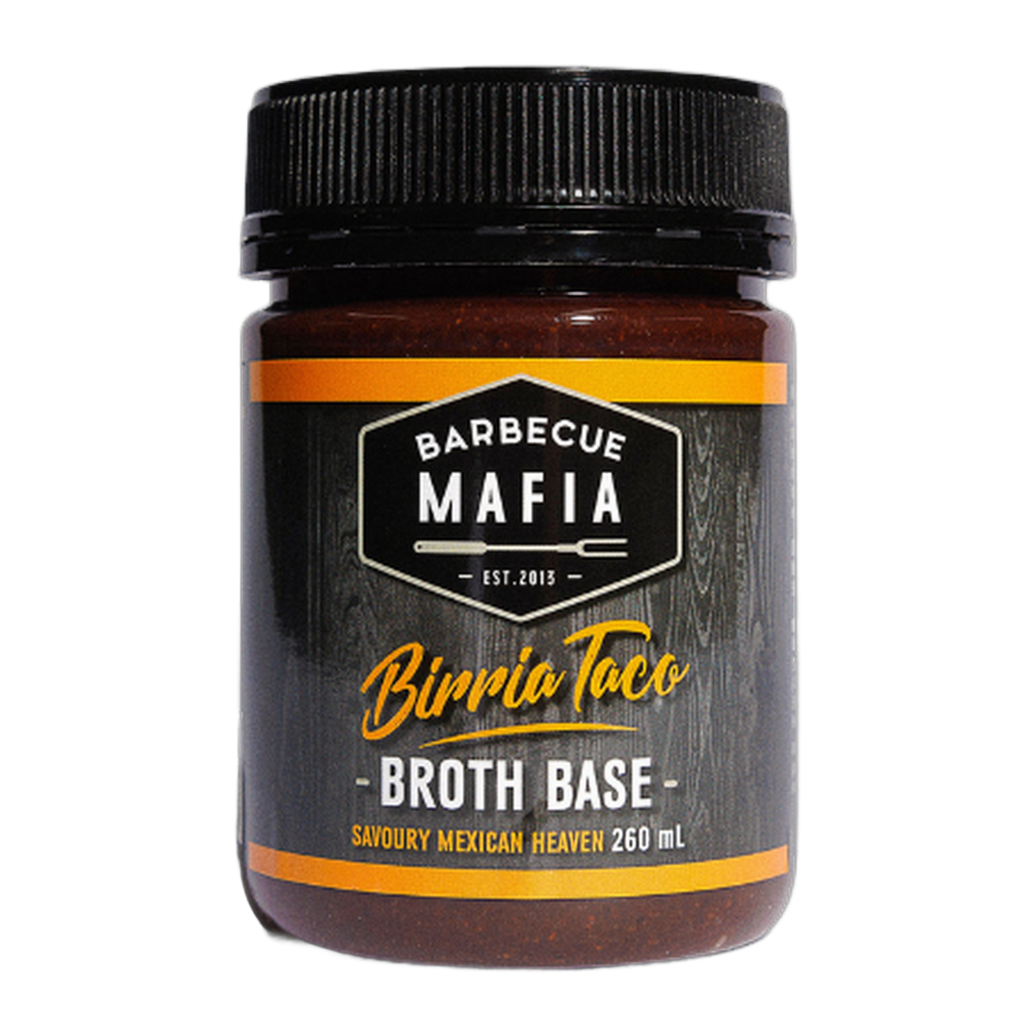 Barbecue Mafia Birria Taco Broth Base 260ml — front of pack on transparent background