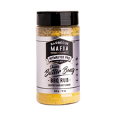 Barbecue Mafia Double Butter Bang BBQ Rub 340g all-purpose rub — front of shaker on transparent background