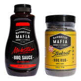 Barbecue Mafia Legends Pack — Mobster BBQ Sauce and OG Steakout beef rub on transparent background
