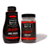 Barbecue Mafia The GOAT Pack — Mobster BBQ Sauce and The Steakout rub on transparent background
