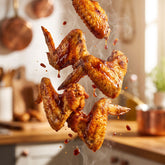 Barbecue Mafia The Snitch BBQ Rub 2kg — crispy chicken wings tumbling in glossy sauce