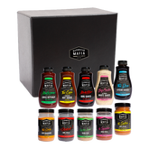 Barbecue Mafia Ultimate BBQ Gift Pack — five rubs and five sauces in a gift box on transparent background