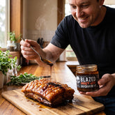 Blend Blazed Smoked Chilli Honey 250g — drizzled over crackling pork belly