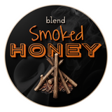 Blend Smoked Honey brand logo, campfire over a black roundel, orange lettering on transparent background