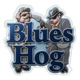 Blues Hog brand logo (Frost 3D script wordmark with two-cowboy mark)