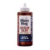 Blues Hog Sizzlin' Heat BBQ Sauce 623g squeeze bottle — front label, transparent cutout