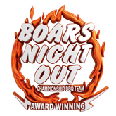 Boars Night Out brand logo, black boar's head roundel with frost/ice 3D effect, transparent background