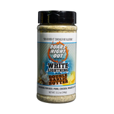 Boars Night Out White Lightning Double Garlic Butter 346g shaker, transparent front view