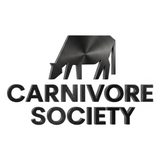 Carnivore Society brand logo, dark brushed-metal grazing cattle emblem above the wordmark, on transparent background
