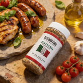 Cattleman's Grill Italiano Seasoning 283g — beauty shot, glistening grilled Italian-seasoned chicken plated with fresh basil and tomato